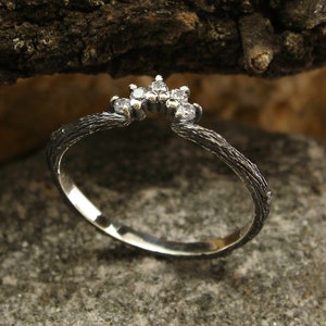Tiny curved ring, Forest tiara engagement ring, Dainty branch ring, Chevron ring, Women&#39;s branch engagement ring, Sterling silver ring