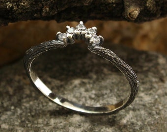 Geschwungener Ring, Wald Tiara Verlobungsring, Chevron Ring, Frauen Zweig Verlobungsring, Sterling Silber Ring