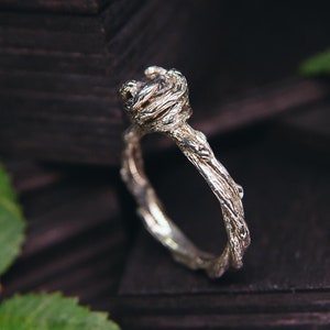 Alternative Silver Braided Tree Branch Engagement Ring, Twist Twig Solitaire Ring Womens, Unique Design Ring, Unusual Ring for Wife