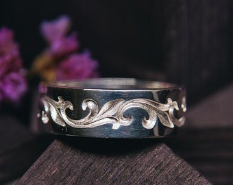 Vintage Chunky Vine Ring - 925 Silver Ring Bold & Durable - Women Filigree Wide Ring - Nature Wedding Band - Mens Vintage Jewelry