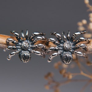 Tarantula Spider Earrings Stud Sterling Silver Gothic inspired Gift for Halloween, Insect Earrings Animal Jewelry Gift for Goth Girlfriend