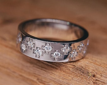 Sterling Silver Cross Ring Multiple White Stones Cubic Zirconia