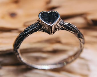 Heart Shaped Tree Branch Ring - Sterling Silver Twig Ring for Her - Heart Promise Ring Inspired by Nature - Small Stacking Ring - Love Gift