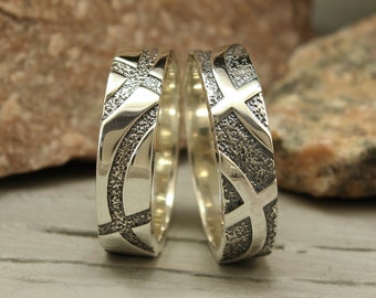 Einzigartige Silber Eheringe, geometrische Trauringe, Sterling Silber Ehering, paar Eheringe, 6mm Eheringe, Seine ihre Bänder