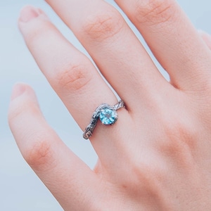 Magic Topaz tiny branch engagement ring in silver, Nature inspired delicate ring for woman, Unusual twig ring for her, Christmas gift sister