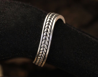 Wheat Ring Sterling Silver - Unusual Curved Ring Rustic Style for Her - Handmade Small Ring Inspired by Nature - Grain Silver Ring for Him