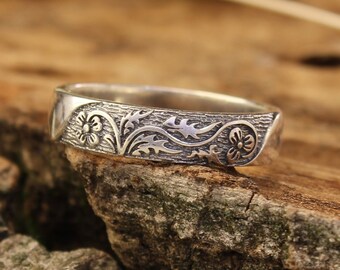 Anillo de bodas de plata de primera ley estilo vintage para ella, Anillo de mujer inspirado en la naturaleza, Regalo unisex personalizado