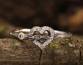 Branch and heart silver engagement ring, Heart on tree ring, Love ring, Tiny ring with heart, Twig engagement ring, Unique bride 39 s ring