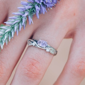 Amethyst  branch engagement silver ring, Leaves on twig sterling silver ring for her, Delicate nature inspired ring, Gift for mom christmas