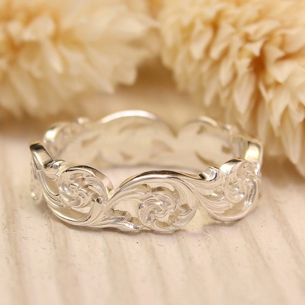 Rebe Ehering, Silber Ehering im Vintage Stil, Unikat Natur Ehering, Geschenk für die Braut, Frauen Vintage Stil Ring in Silber