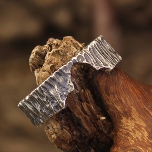 Unusual men's silver band, Durable sterling silver ring, Rustic ring, Unique design band, Men's wide band