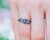 Double branch Sapphire engagement ring, Tree small ring with oval sapphire, Dainty silver ring, Twig ring, Birthstone ring, Gift for her