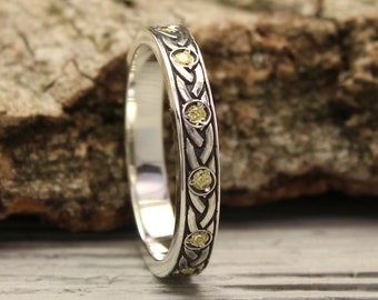 Citrine Celtic Wedding Band for Women — Infinity Knot Silver Ring with Multi Gemstones — Trendy Aesthetic ring in Irish Jewelry Traditions
