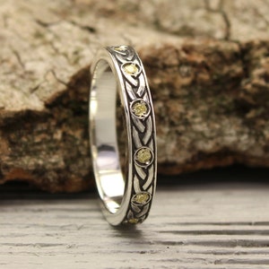 Citrine Celtic Wedding Band for Women — Infinity Knot Silver Ring with Multi Gemstones — Trendy Aesthetic ring in Irish Jewelry Traditions