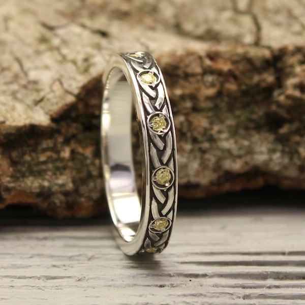 Citrine Celtic Wedding Band for Women — Infinity Knot Silver Ring with Multi Gemstones — Trendy Aesthetic ring in Irish Jewelry Traditions