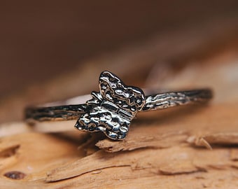 Sterling Butterfly Ring Nature Inspired - 925 Silver Twig Band - Minimalist Dainty Branch Ring for Girlfriend - Handmade Everyday Jewelry