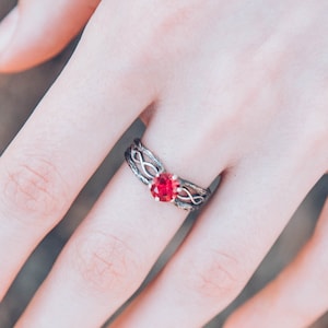 Infinity branch engagement ring with ruby, Dainty twig engagement ring, Women's infinity engagement ring, Women's twig ring, Unusual ring