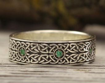 Bague multi pierres précieuses personnalisée noeud celtique, bague de mariage en argent sterling pour elle et lui, bague faite main de style vintage dans la tradition des bijoux irlandais