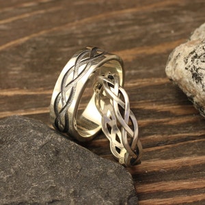 Geflochtene keltische Eheringe Set für Sie und Ihn, Silber passende Ringe für Paare Infinity Design, irischer Vintage-Stil passende Versprechensringe Bild 2