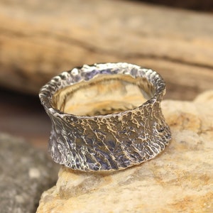 Masculine Chunky Silver Ring for Him — Thick Hammered Ring for the Real Men — Wide band ring, Rustic Mens Wedding Band, Large Statement Ring