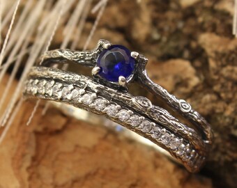 Sapphire Engagement ring for Her, Dainty Silver gift for Mother's Day, Gemstone Layering ring