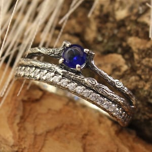 Sapphire Engagement ring for Her, Dainty Silver gift for Mother's Day, Gemstone Layering ring