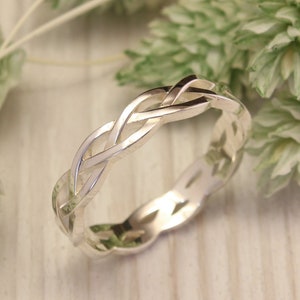 Interwoven sterling silver ring, Women's braided ring, Men's sterlin silver band, Twist wedding band, Present for mather, Gift for father