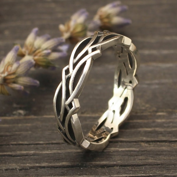 Filigraner Silber Keltischer Knoten Ring für Sie, Einzigartiger Irischer Ehering, Vintage Stil Eternal Twist Ring, Weihnachtsgeschenk für Freund Frau