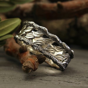 Leaf wedding ring for him, Sterling silver plant ring for everyday