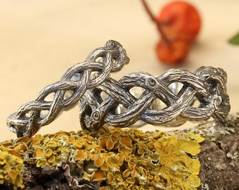 Braided tree branch silver wedding ring set for him and her,  Matching promise rings for beloved, Handmade couple tree bark bands