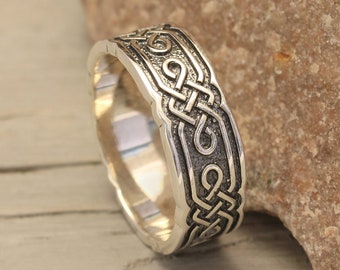 Mens Celtic Wedding Band — Wide Silver Ring — Viking Wedding Ring — Vintage style ring — Scottish Ring — Brutalist Sterling Silver Band