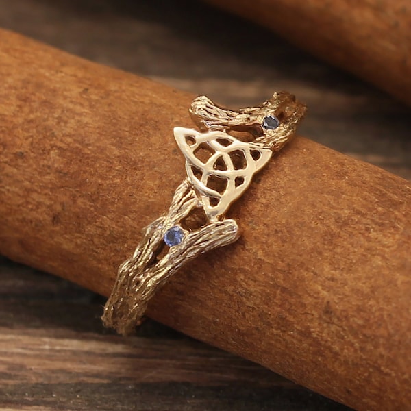 Keltischer Gold-Verlobungsring mit Tansanit-blauen Steinen, Keltischer Ring für Frauen, Geschenk für sie