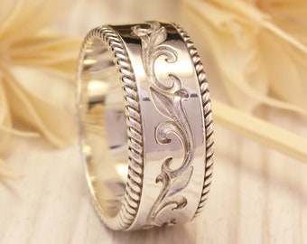 Filigree ring in antique style, Silver vine wedding band in vintage style, Nature ring, Leaves ring, Unique sterling silver ring