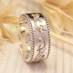 Filigree ring in antique style, Silver vine wedding band in vintage style, Nature ring, Leaves ring, Unique sterling silver ring