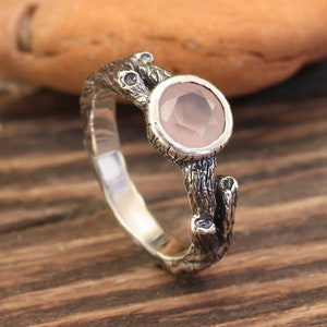 Silver Branch & Dainty Rose Quartz Ring Unique Nature Engagement Ring Nontraditional Wedding ring for Women Christmas Gift Girlfriend image 1