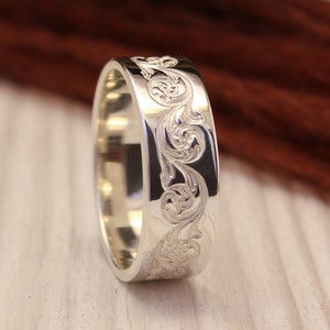 Vintage style wedding band, Vine wedding band, Unusual design sterling silver band, Women&#39;s vine ring, Unique men&#39;s wedding band, Gift ring