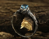 Sterling silver branch engagement ring with Topaz, Unique twig ring, Vintage style engagment ring, Nature inspired ring, Gift for her