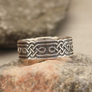 Mens Celtic Wedding Band — Wide Silver Ring — Viking Wedding Ring — Vintage style ring — Scottish Ring — Brutalist Sterling Silver Band