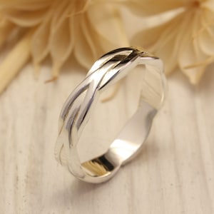 Alianza trenzada, Alianza de plata para hombre, Anillo de plata para mujer, Alianza de mimbre, Alianza única entrelazada, Anillo de estilo minimalista