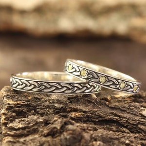 Trendy Celtic Matching Rings for Couples — Infinity Knot Silver Wedding Bands Set His and Hers — Unique Vintage Style Promise Rings Set
