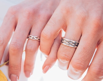 Bandas de boda celtas trenzadas establecen para él y para ella, anillos de plata a juego para parejas diseño infinito, anillos de promesa a juego de estilo vintage irlandés