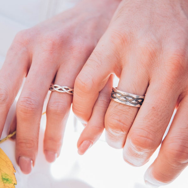Fedi nuziali celtiche intrecciate per lui e per lei, anelli coordinati in argento per coppie dal design Infinity, anelli di promessa coordinati in stile vintage irlandese