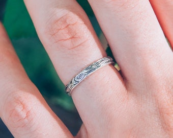 Tree Bark Small Wedding Band, Womens Mens Tree Ring, Nature