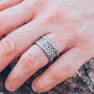 Unique celtic wedding band, Mens hammered wedding band, Mens rocky wedding ring, Large men's ring, Wild nature ring, Silver celtic ring