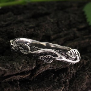 Branch ring, Nature wedding ring, Leaves wedding band, Silver rustic ring, Women wedding band, Anniversary gift, Tree ring, Silver ring