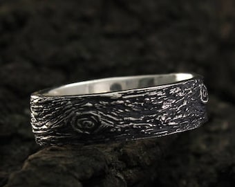 Tree bark wedding band, Rustic wedding ring, Family tree wedding ring, Nature silver ring, Large wedding band, Men's  band, Women ring