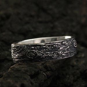 Tree bark wedding band, Rustic wedding ring, Family tree wedding ring, Nature silver ring, Large wedding band, Men's band, Women ring image 1