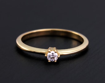 14k solid gold engagement ring, Women dainty ring, Small engagement ring, Women unique ring, Women gold ring, Anniversary gift, Ring for her