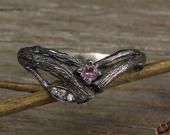 Silberring mit Amethyst, Silberring mit Amethyst, Silberring mit Geburtsstein, einzigartiger Ring für Frauen, ungewöhnliches Geschenk für sie