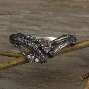 Tree branches amethyst engagement ring, Silver branch ring, Birthstone ring, Unique womens branch ring, Amethyst ring, Unusual gift for her